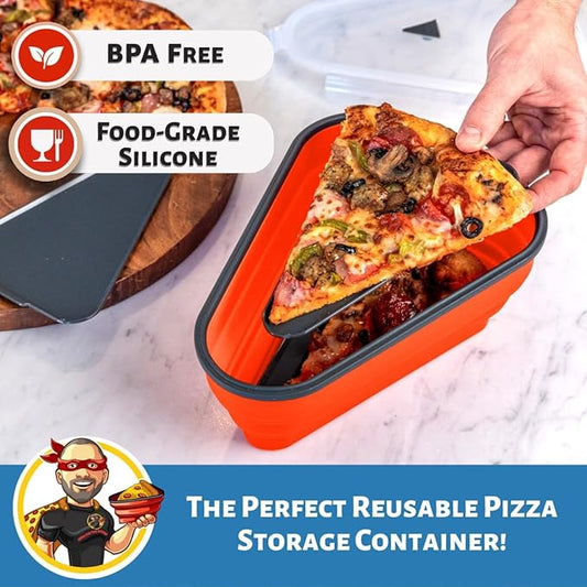 PIZZA PACK The Perfect Reusable Pizza Storage Container with 5 Microwavable Serving Trays - BPA-Free Adjustable Pizza Slice Container to Organize & Save Space, Orange