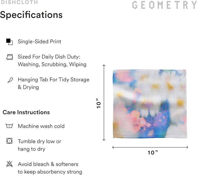 GEOMETRY Kitchen Dish Cloths - Spring & Summer Collection - Premium Dishcloths with Geoweave - Absorbent & Fast Drying Kitchen Towels - Soft Floral, 10" x 10" - 3-Pieces