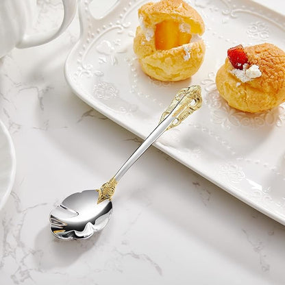 KEAWELL Premium Luxury 4-Piece 6" Tea Spoon Set, 18/10 Stainless Steel, Vintage Coffee Espresso Demitasse Spoons, Smooth Edges, Dishwasher Safe (Gold Accent)