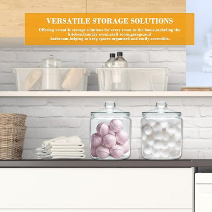 1 Gallon Glass Jars with Lids and Scoops,Clear Glass Storage Containers with Labels for Laundry Room Organization,Large Glass Canisters Set for Kitchen Pantry,Laundry Supplies,Bathroom,2 Pack