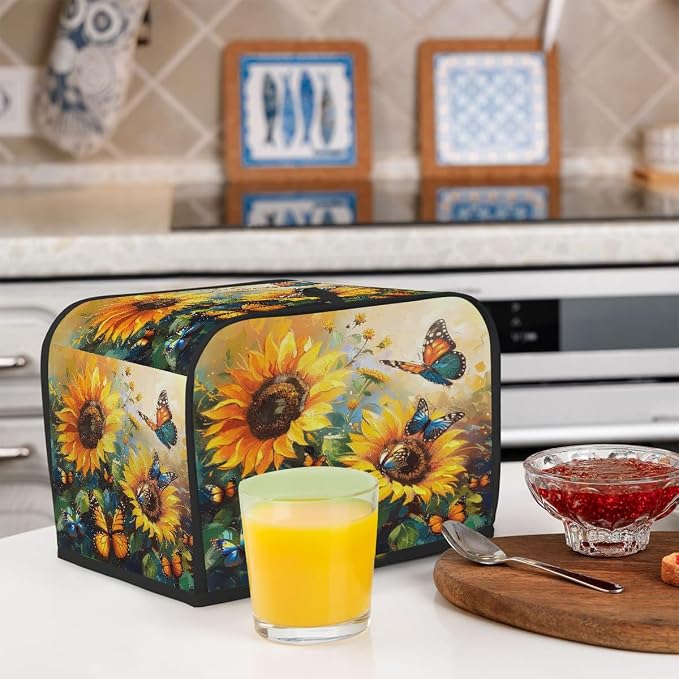 4 Slice Flower Sunflower Funny Toaster Cover Waterproof Dust Fingerprint Bread Machine Cover Washable Kitchen Appliance Protector For Home Kitchen Bakeware Table Decor Women Gifts