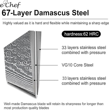 8-inch Damascus Chef Knife, made with sharp VG10 steel, 67 layers Damascus cooking knife, G10 handle, beautifully packaged box (8-inch chef's knife)