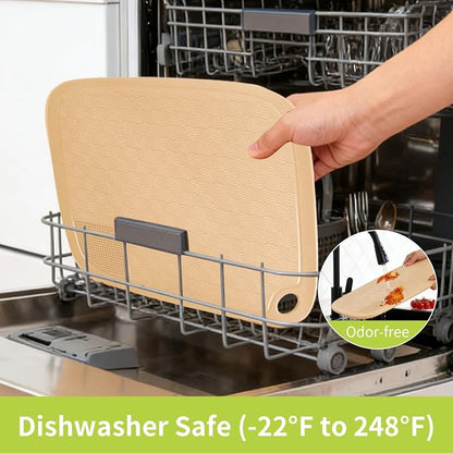 Compostable Rice Husk Cutting Board, Rice Husk Fiber & Natural Starch Cutting Boards, Dishwasher Safe Cutting Boards for Kitchen with Non-Slip Pads, Grinding Area, Juice Groove, 15.7" x11.8"