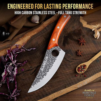 SliceElite Hand-Forged Professional Butcher Knife (3 PC BBQ KNIFE SET W/LANIARD HOLES)