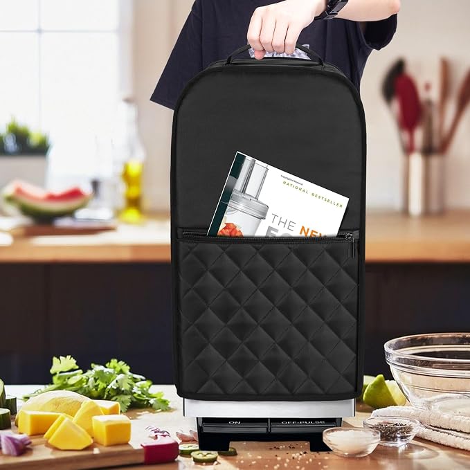 Luxja Food Processor Cover Compatible with Cuisinart and Hamilton Beach 11-14 Cup Processor, Food Processor Dust Cover with Accessories Pockets, Black