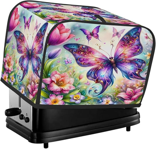 Toaster Cover 4 Slice Wide Slot Spring Flower ButterflyBread Toaster Oven Dustproof Cover Small Appliance Kitchen Covers Dust and Fingerprint Protection for Women Gift 4 Slice