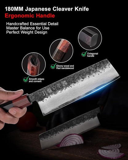 kanngou 7 inch Nakiri Knife Japanese Chef Knife, AUS-8 Alloy Steel Vegetable Japanese Cleaver with Red Sandalwood and Eboy Wood Handle, Chopping Knife with Premium Gift Box (WA Series)