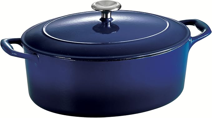 Tramontina Enameled Cast Iron Oval Dutch Oven Pot with Lid, Large 5.5-quart, Blue