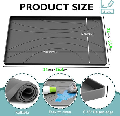 Under Sink Mat 34" x 22", Silicone Under Sink Liner for Kitchen and Bathroom, Waterproof Cabinet Protector Drip Tray, Protects Cabinets from Leaks and Spills