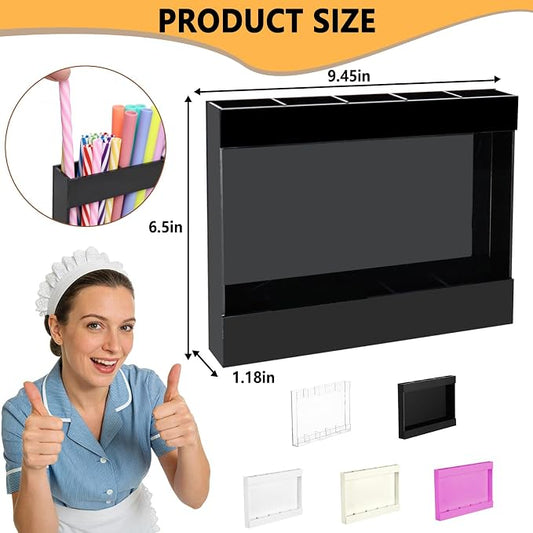 NTIERA 9.5" Large Acrylic Straw Holder for Cabinet Door-Reusable Tumbler Straw Organizer Storage,Small Kitchen Organizers and Storage Accessories Container, Ultra Sticky Cupboard Door Mounted(Black)