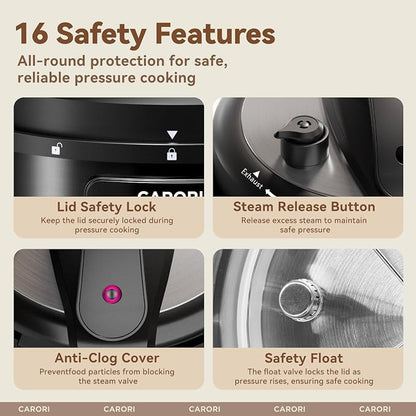 12-in-1 Electric Pressure Cooker 8 Quart, 1200W olla de presion Multi-Cooker with Stainless Steel Pot, Slow Rice Cooker, Saute, Steamer, Yogurt & Food Warmer, Delay Timer, Black