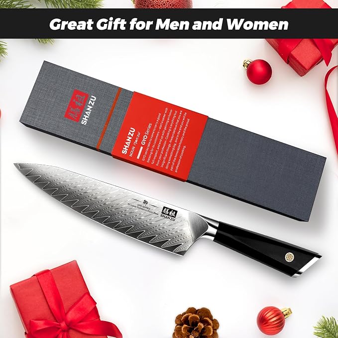 SHAN ZU Damascus Chef Knife 8 inch, 67-Layer High Carbon Steel Kitchen Knife,Ultra Sharp Japanese Chef Knife,Professional Kitchen Utility Knives with G10 Ergonomic Handle Cooking Knife with Gift Box