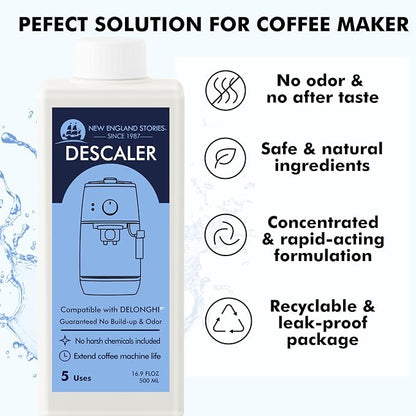 10 Uses DeLonghi Compatible Descaling Solution, Specially Designed to Clean Delonghi Coffee Machines and Maker - 33.8oz Espresso Coffee Maker Cleaner, Coffee Pot Cleaning Limescale Remover