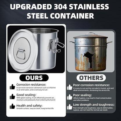 12L/3.2 Gal 304 Stainless Steel Food Containers 404 Oz Stainless Container with Lid and Lock Airtight Canister for Storage 304 Stainless Steel Food Storage Containers Stainless Bucket