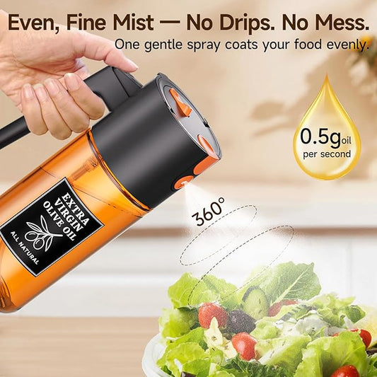 2-Pack Black and Beige Oil Sprayer Set, Two 500ml Dark-Tinted Glass Bottles for Olive Oil and Vinegar, Matching Countertop Spray and Pour Dispensers