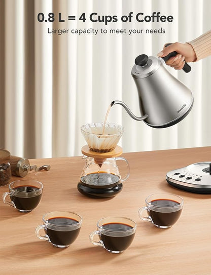 GoveeLife Smart Electric Kettle, 0.8L WiFi Gooseneck Kettle Compatible with Alexa, 5 Modes for Use, 3-minute Fast Heating and 2H Keep Warm, Auto-Shut off for Safety, Stainless Steel, Silver