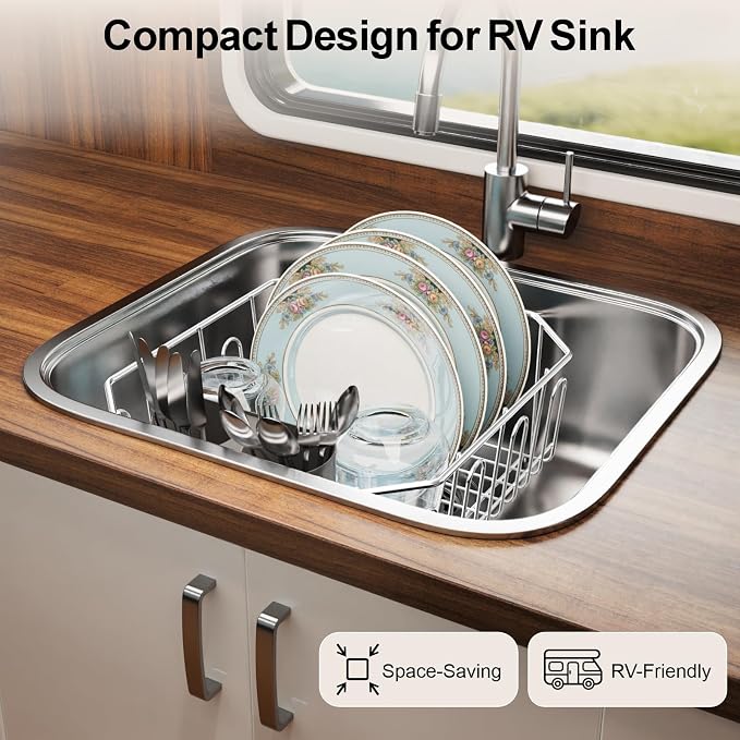 iSPECLE Small in Sink Dish Drying Rack - Stainless Steel Compact Inside Sink Dish Drainer for RV Apartment Kitchen, Rust Resistant, 11.6" W x 13.4" L, Silver