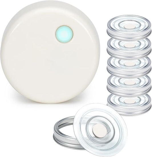 SealVax® Mason Jar Vacuum Sealer Kit – Auto-Stop Wide Mouth Vacuum Sealer + 6 Reusable AS Airtight Lids with Patented Valve, Compatible with Ball & Kerr Mason Canning Jars, Designed in USA