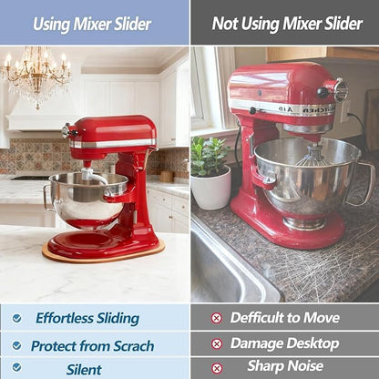 Bamboo Mixer Slider Compatible with KitchenAid 5-8 Qt Bowl Lift Stand Mixer, Appliance Sliding Mat Accessories and Attachments for Kitchen Aid, Countertop Moving Tray