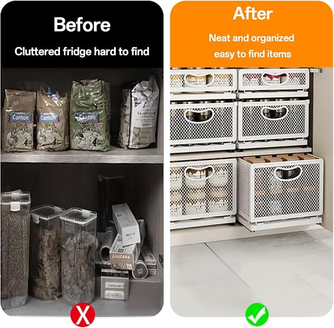 Pull out Cabinet Organizer with Sliding Drawer, 1 Pack Under Sink Organizers and Storage Rack, Adhesive Nano Film Heavy Duty Slide out Pantry Shelves for Kitchen,Sink, 9.6"W x11.8"D x 8.4"H