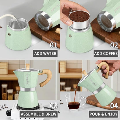 Mongdio Stovetop Espresso Maker Moka Pot, Cuban Coffee Maker Stove top coffee maker Moka Italian Espresso Greca Coffee Maker Brewer Percolator, 12 Espresso Cups, 20 oz - Green