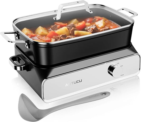 Slow Cooker 10-Quart - PFOA-Free Ceramic Coating, Oven Safe to 450°F | Keep Warm Function for Large Family Gatherings (Includes Silicone Spoon)