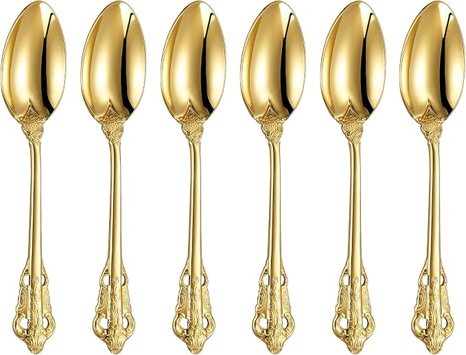 KEAWELL Luxurious 5.1-Inch Espresso Spoons Set - 6 Pieces - Mini Coffee Spoon, 18/10 Stainless Steel - Gorgeous Design with Exceptional Mirror Polished Finish (Gold)