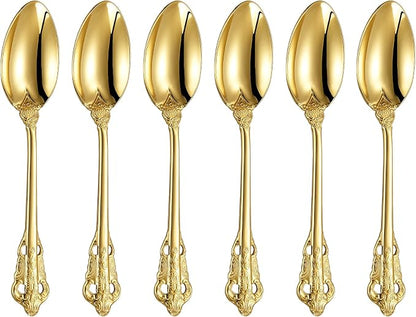 KEAWELL Luxurious 5.1-Inch Espresso Spoons Set - 6 Pieces - Mini Coffee Spoon, 18/10 Stainless Steel - Gorgeous Design with Exceptional Mirror Polished Finish (Gold)