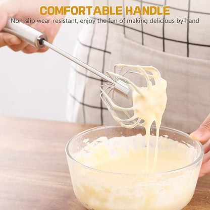 NileHome Stainless Steel Whisk 10" Semi-Automatic Rotary Kitchen Whisk Kitchen Wisk Wire Whisks for Cooking, Whisking, Blending, Beating, Stirring