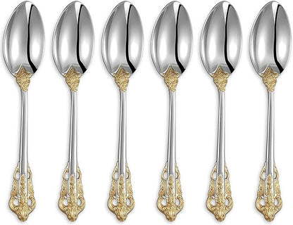 KEAWELL Luxurious 5.1-Inch Espresso Spoons Set - 6 Pieces - Mini Coffee Spoon, 18/10 Stainless Steel - Gorgeous Design with Exceptional Mirror Polished Finish (Gold Accent)