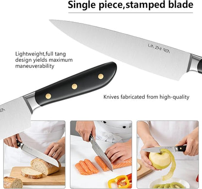 Kitchen Knife Set, 13 Pieces German Stainless Steel Knife Block Set for Chopping, Professional Chef Knife, Lightweight, Black Anti-slip Handle, Dishwasher Safe（black）