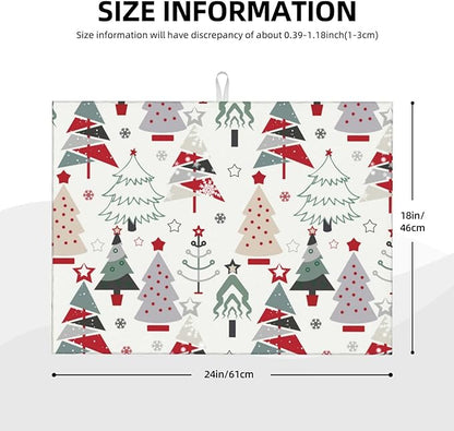 Beautiful Christmas Tree Dish Drying Mat 18x24 For Kitchen Counter Absorbent Microfiber Dishes Pad Dish Drainer Rack Mats Fast Dry Kitchen Accessories
