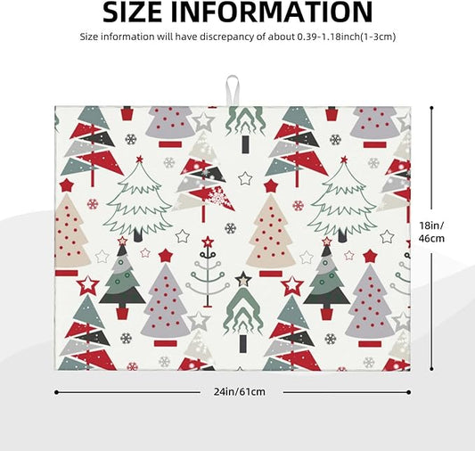 Beautiful Christmas Tree Dish Drying Mat 18x24 For Kitchen Counter Absorbent Microfiber Dishes Pad Dish Drainer Rack Mats Fast Dry Kitchen Accessories