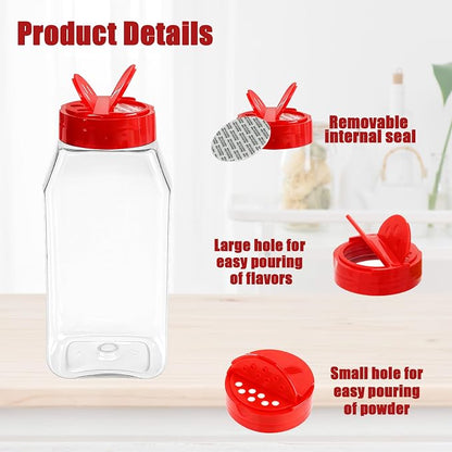 28 Pack 16 Oz Plastic Spice Jars Bottles Containers with Red Cap Empty Seasoning Bottles Large Clear Spice Shaker and Stickers for Storing Spice, Salt, Herbs