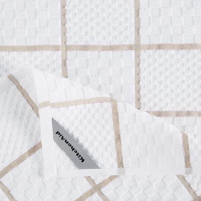 KITCHENAID Quilted Cotton Terry Cloth Oven Mitt, Pot Holder, Kitchen Towel 4-Pack Set, Heat Resistant, Silicone Grip, 16"x26", 7"x13" & 7"x10", Milkshake