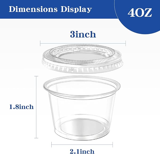 400 sets - 4 oz Portion Cups with Lids, Jello Shot Cups with Lids, Bulk ＆ Clear Sauce Cups for Meal Prep, Disposable Small Plastic Containers for Salad Dressing, Condiment, Snacks