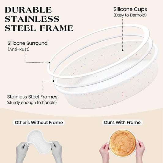 6 inch Silicone Round Cake Pans with Metal Reinforced Frame, Nonstick Small Smash Cake Molds for Baking, BPA Free 1 Pc (Cream)