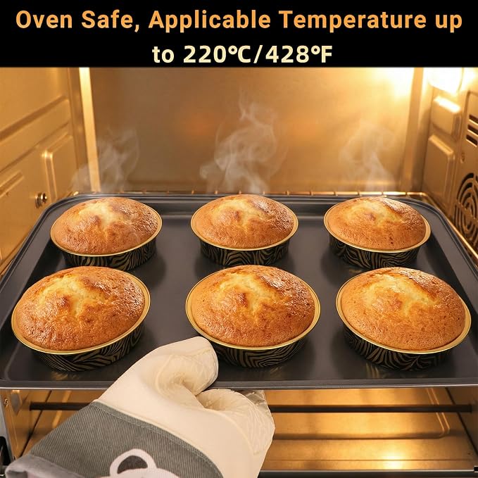 Beasea 7.3oz Cheesecake Pan with Lids, 20 Pack 4 Inch Round Aluminum Foil Disposable Tart Tins, Cupcake Container with Lids Mini Pie Tart Pans Baking Cups For Pizza Quiche - Tiger Stripes