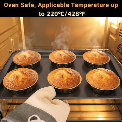 Beasea 4 Inch Pie Tins with Lids, 50 Pack 7.3 Oz Disposable Mini Tart Tins, Aluminum Foil Baking Tins Small Round Muffin Container Mini Cheesecake Cups for Pie Tart Quiche - Tiger Stripes