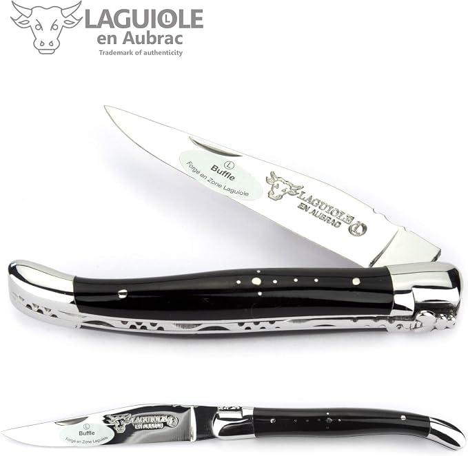 Laguiole en Aubrac Handmade Knife 11 cm L0211BUIF Buffalo Horn Handle, Blade and bolsters Stainless Steel Shiny