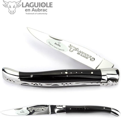 Laguiole en Aubrac Handmade Knife 11 cm L0211BUIF Buffalo Horn Handle, Blade and bolsters Stainless Steel Shiny