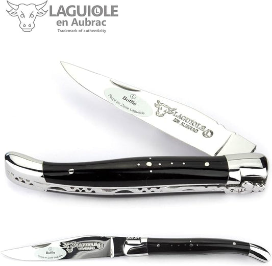 Laguiole en Aubrac Handmade Knife 11 cm L0211BUIF Buffalo Horn Handle, Blade and bolsters Stainless Steel Shiny
