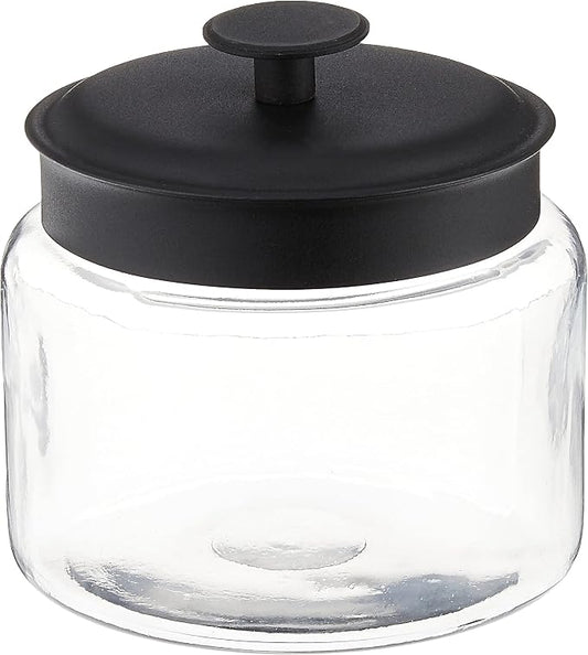 Anchor Hocking Montana Glass Jars with Fresh Sealed Lids, Black Metal, 48 oz (Set of 4) -