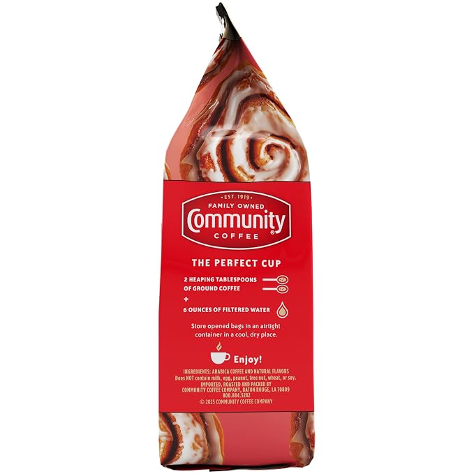 Community Coffee Cinnamon Roll Flavored Ground Coffee, Naturally Flavored, 11 Ounce (Pack of 1)