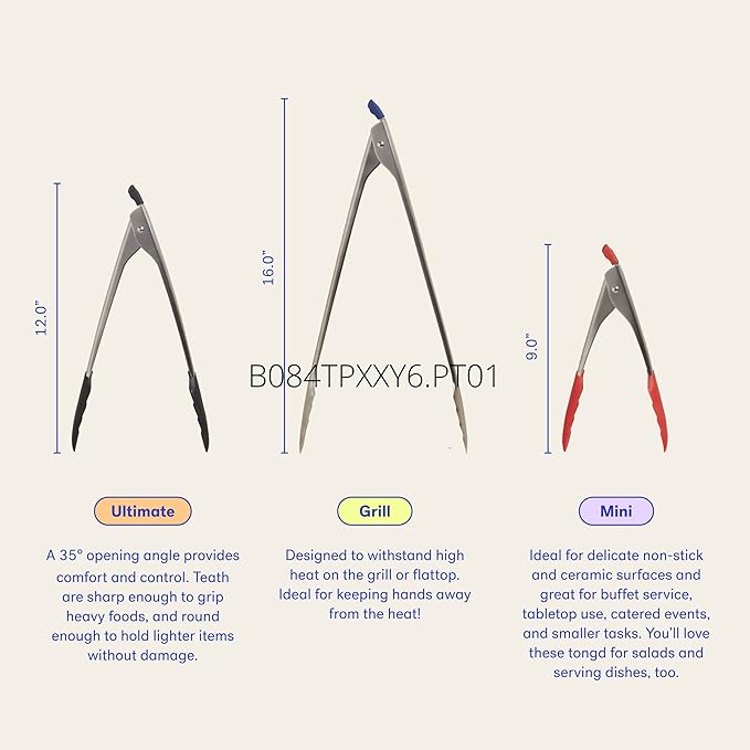 GIR: Get It Right Premium Stainless Steel Locking Tongs - Non-Stick Heat Resistant Silicone and Nylon Tip Food Tongs Perfect For Cooking and Grilling - Ultimate - 13 IN, Black