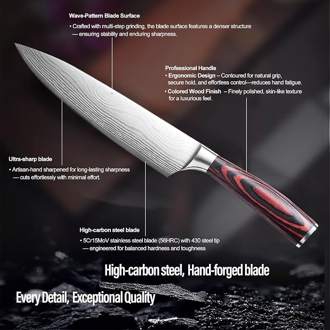 Chef Knife 8 Inch - Razor Sharp High Carbon Stainless Steel Kitchen Knife, Multipurpose Cooking Knife for Chopping Meat & Veggies, Ideal Gift