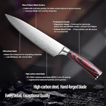 Chef Knife 8 Inch - Razor Sharp High Carbon Stainless Steel Kitchen Knife, Multipurpose Cooking Knife for Chopping Meat & Veggies, Ideal Gift