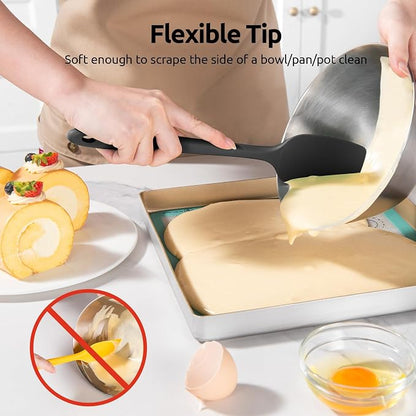 U-Taste 600ºF Heat Resistant Silicone Spatulas: Flexible Food-Grade Silicon Baking Scraper, Kitchen Cooking Mixing Utensils with Upgraded Sturdy Handle Tip for Nonstick Cookware (4-Pc., Black)