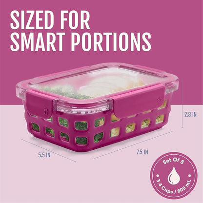 Ello Duraglass 3.4 Cup Meal Prep Sets 10Pc, 10 Pack Set- Glass Food Storage Container with Silicone Sleeve and Airtight BPA-Free Plastic Lids, Dishwasher, Microwave, and Freezer Safe, Evening Orchard