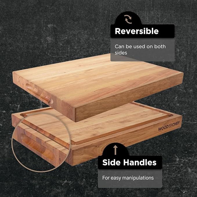 Medium Wood Cutting Board from American Cherry - A Reversible Butcher Block That Comes with Juice Groove for Cutting Meat and Juicy Veggies Easily - Cherry Chopping Board - 16x12x1.5"